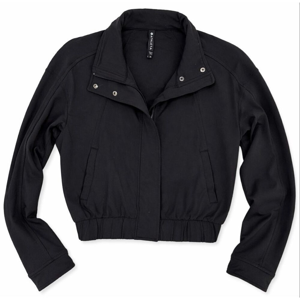Athleta Black Cropped Jacket Womens XS Zip Front Snap Collar Athletic